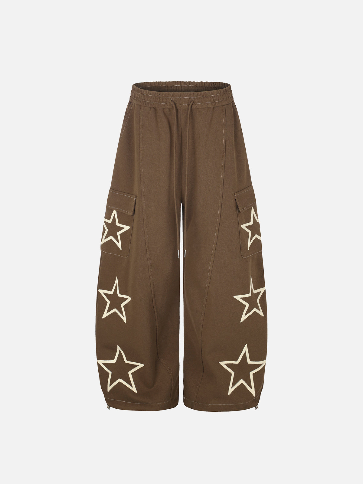 Star-Appliqué Contrast-Stitched Baggy Cargo Sweatpants