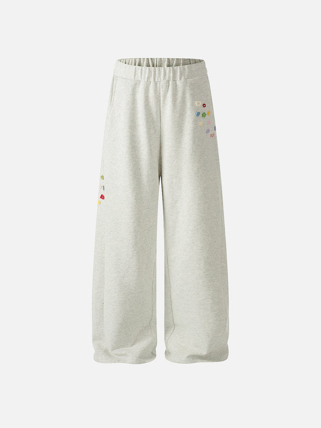 Novelty Button-Embellished Curved-Seam Baggy Barrel Sweatpants