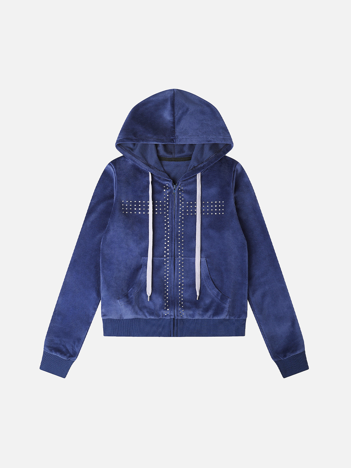 Rhinestone Cross Velour Zip-Up Hoodie