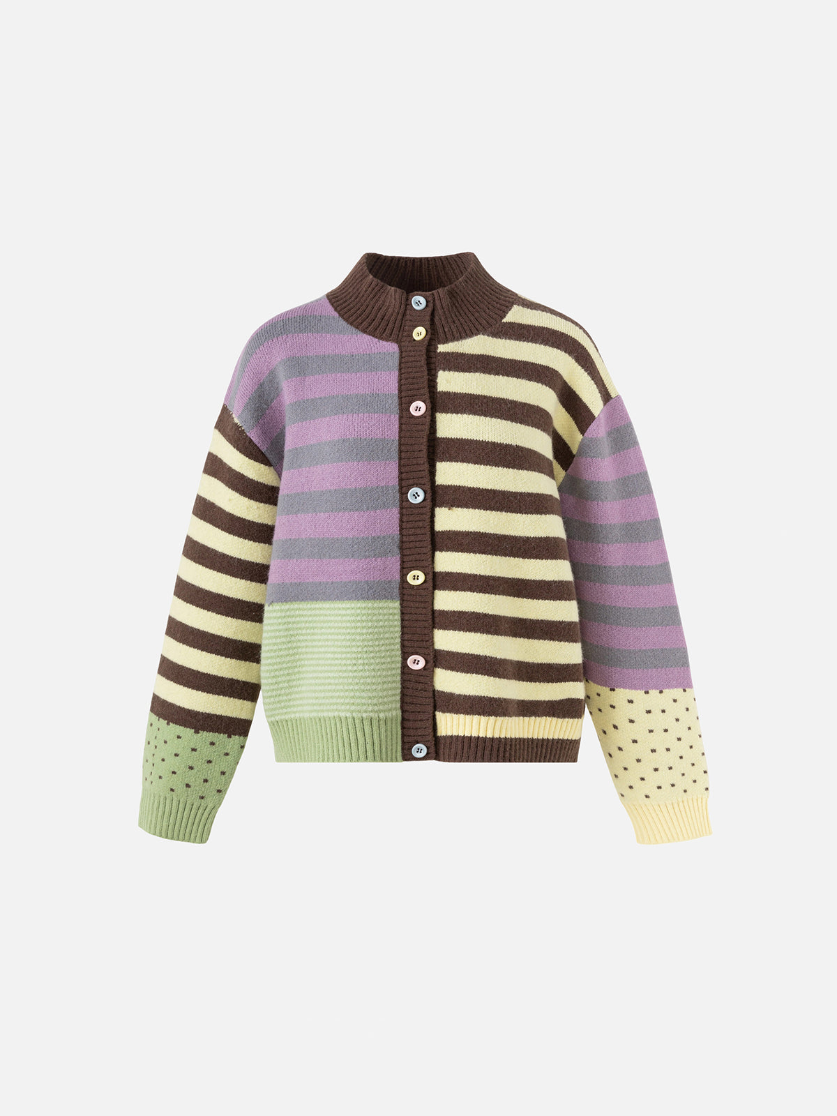 Color-Block Striped Knit Boxy Cardigan