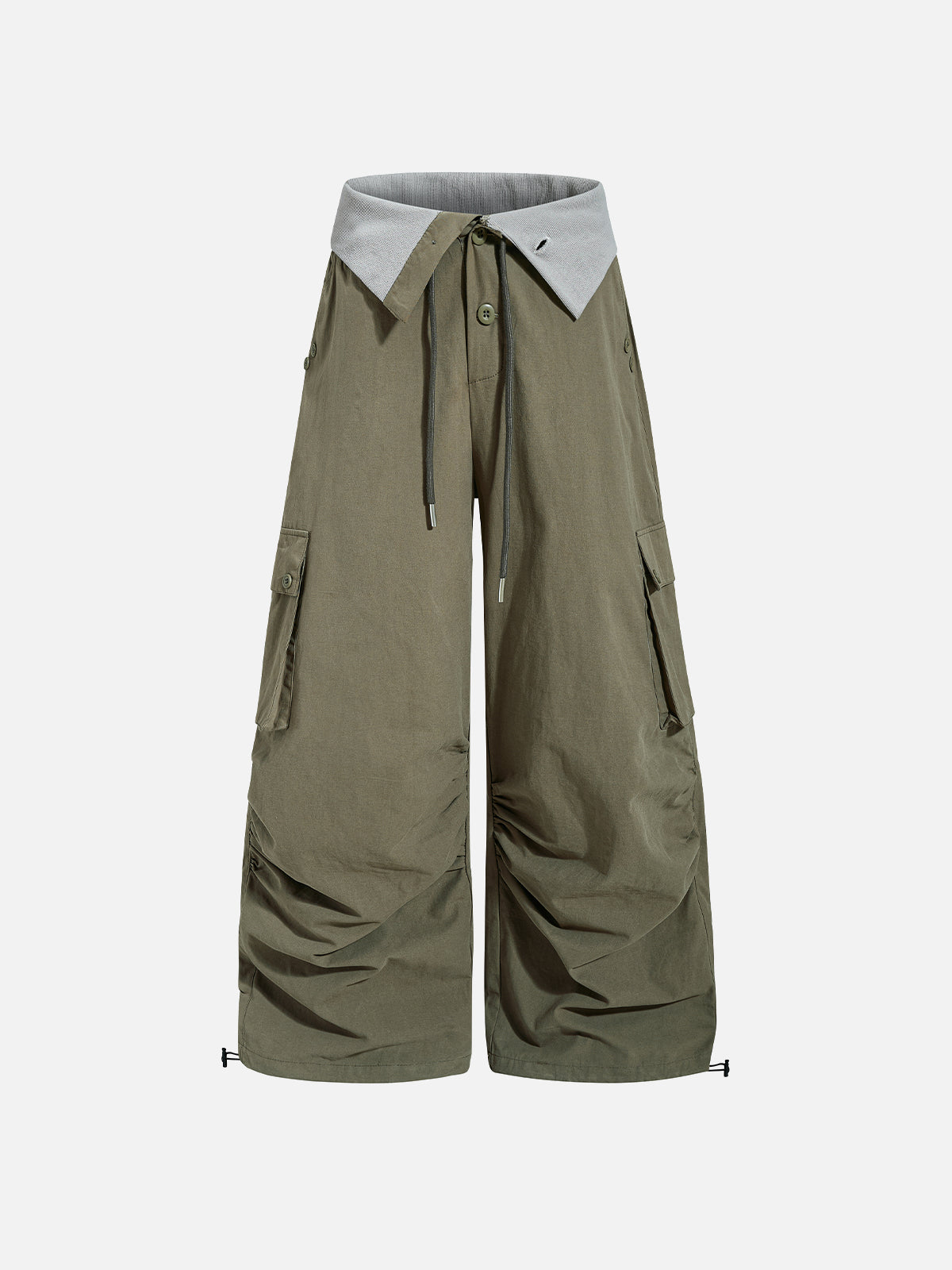Foldover Waist Shirred Cargo Parachute Pants