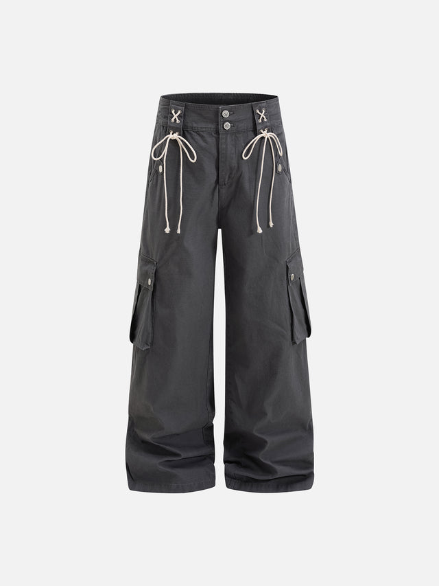 Lace-Up Detail Flap Cargo Baggy Pants