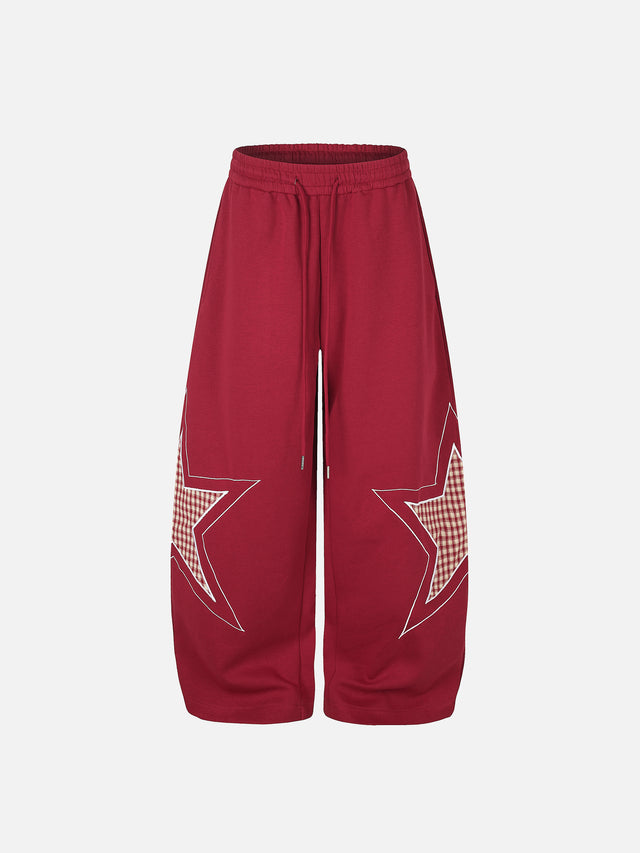 Plaid Star-Panel Baggy Sweatpants
