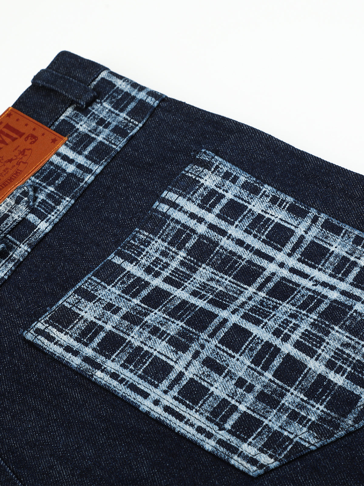 Plaid-Panelled Straight-Leg Jeans