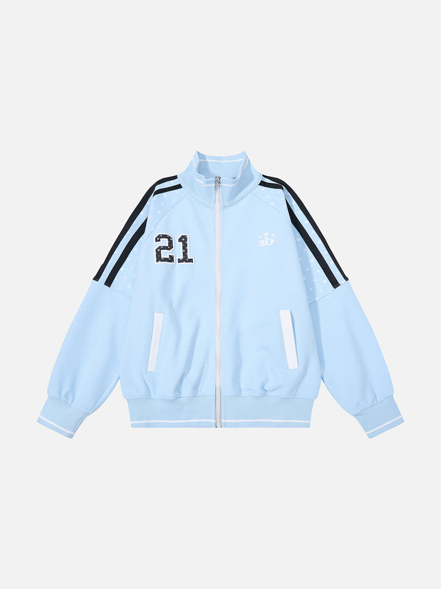 Star-Print Striped-Trim Oversized Track Jacket