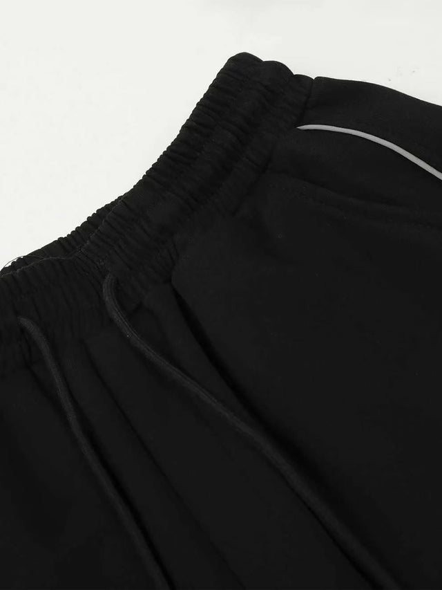 Reflective Piping Cursive Script Embroidered Baggy Sweatpants
