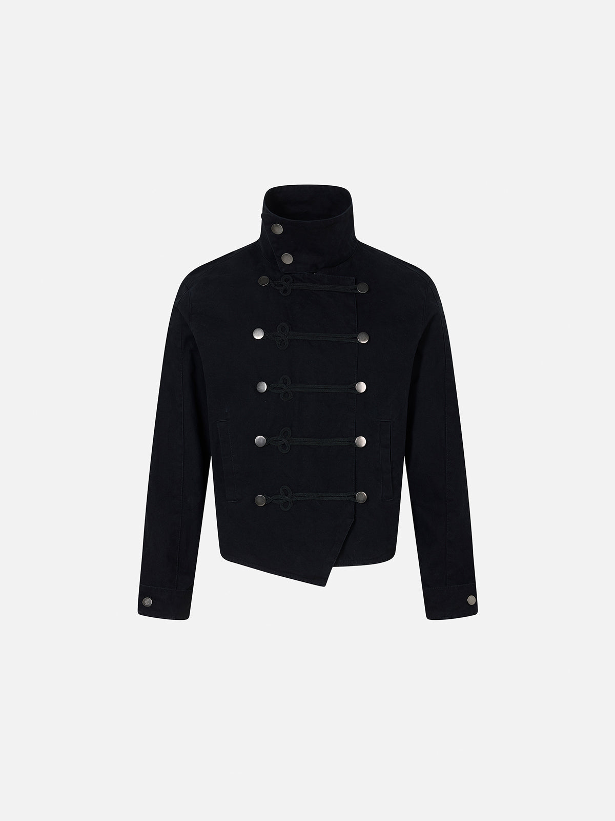 Military Frog-Button High-Neck Boxy Canvas Jacket