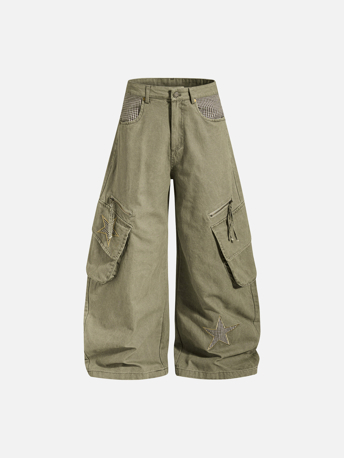 Houndstooth Star Appliqué Studded Baggy Cargo Pants