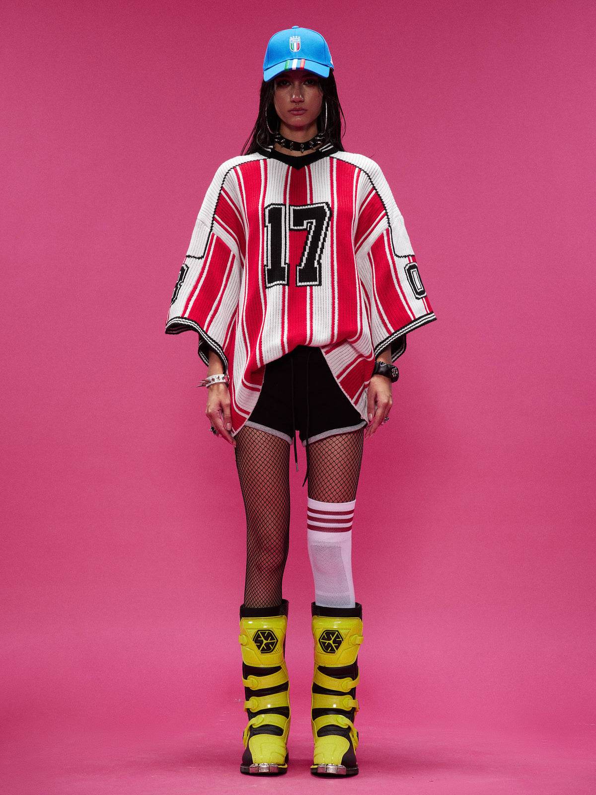 Number Striped Pattern Sports Knit Sweater