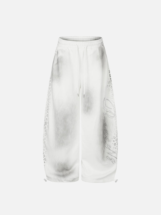 Faded Leopard-Print Script Graphic Baggy Sweatpants