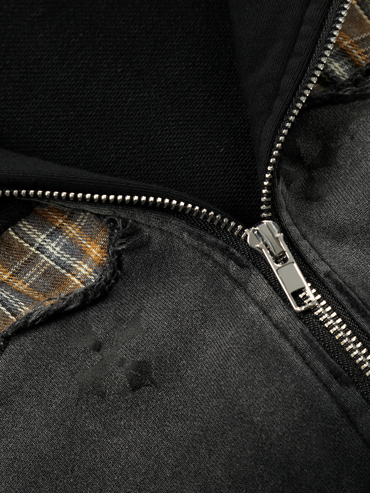 Ombré Wash Plaid Appliqué Number 23 Boxy Zip Hoodie