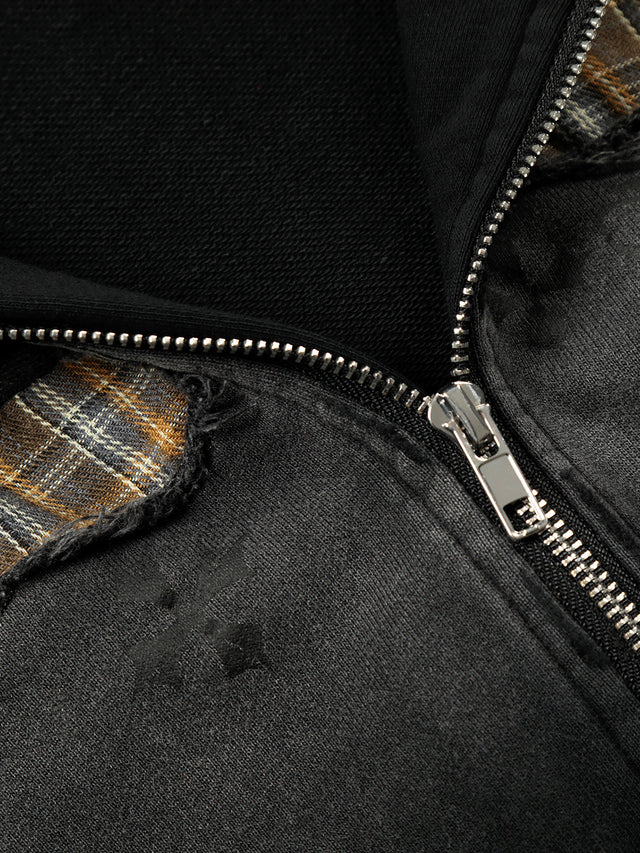 Ombré Wash Plaid Appliqué Number 23 Boxy Zip Hoodie