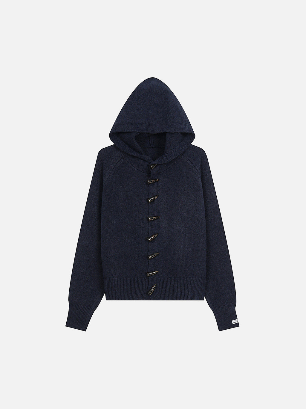 Horn-Button Hooded Boxy Knit Cardigan