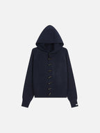 Horn-Button Hooded Boxy Knit Cardigan