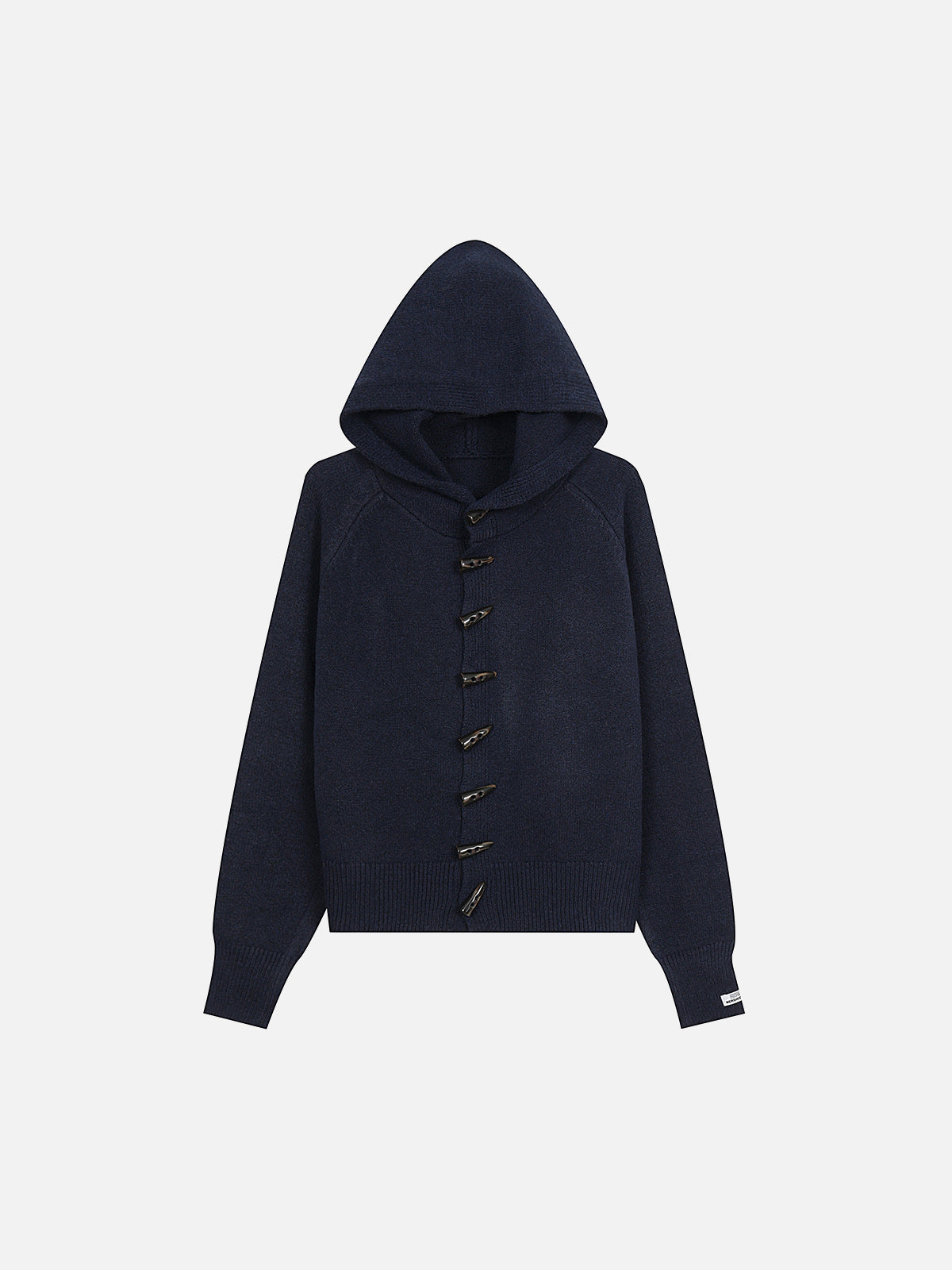 Horn-Button Hooded Boxy Knit Cardigan