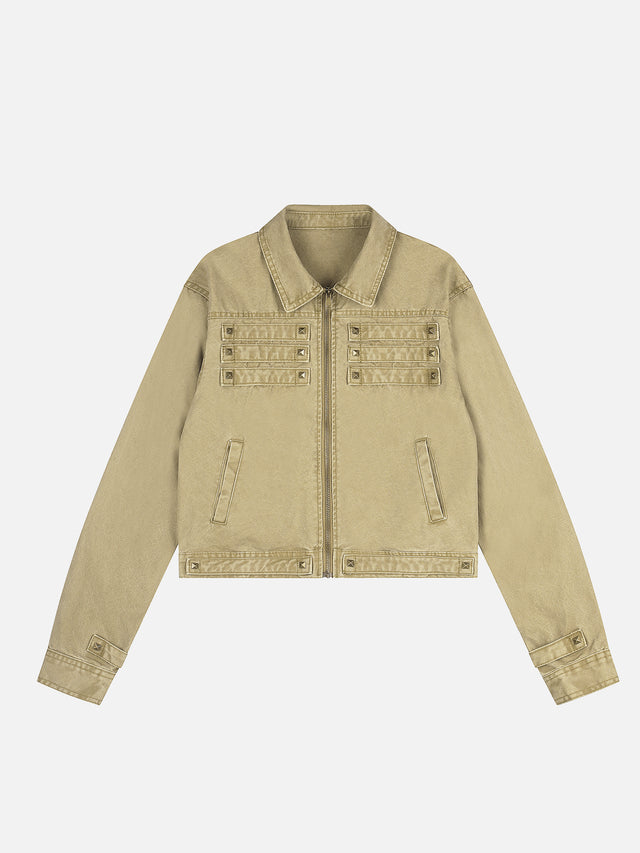 Studded-Trim Washed-Twill Cropped Jacket