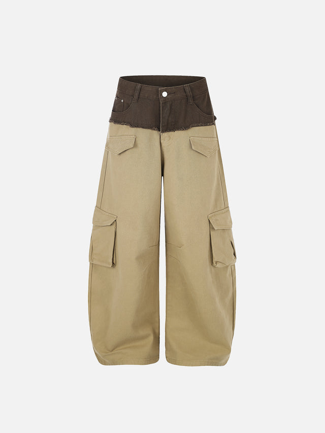 Two-Tone Raw-Edge Baggy Cargo Jeans