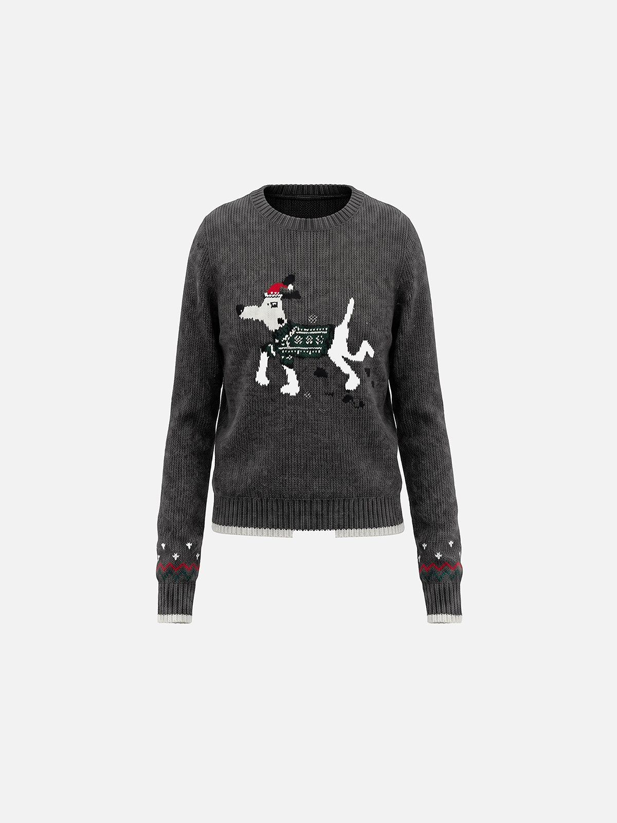 Puppy Jacquard Slim Knit Crewneck Sweater