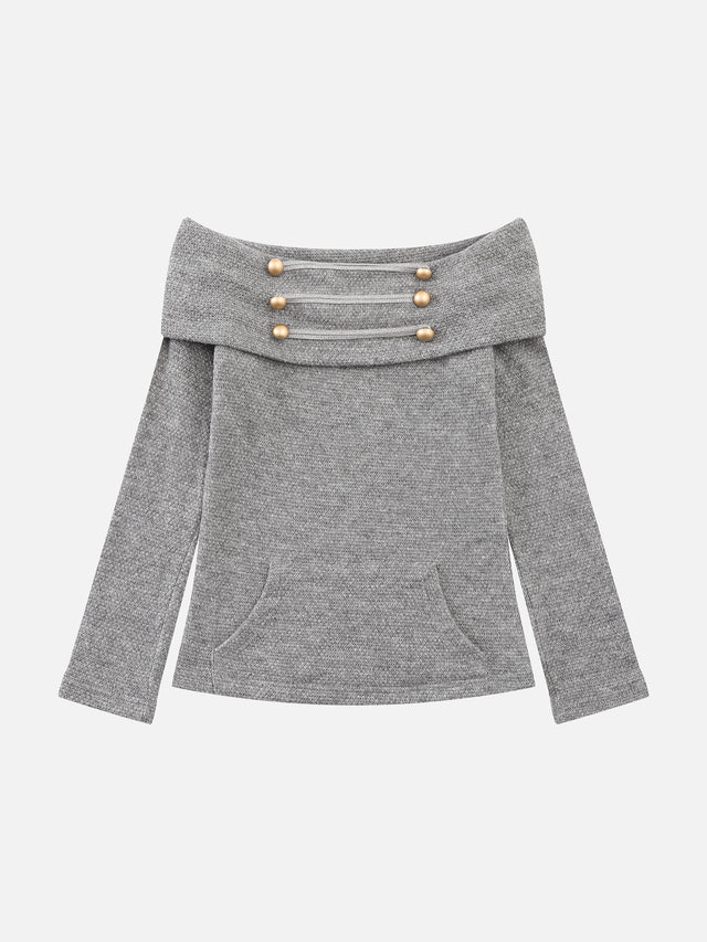 Wool-Blend Braided-Trim Off-Shoulder Slim-Fit Sweater