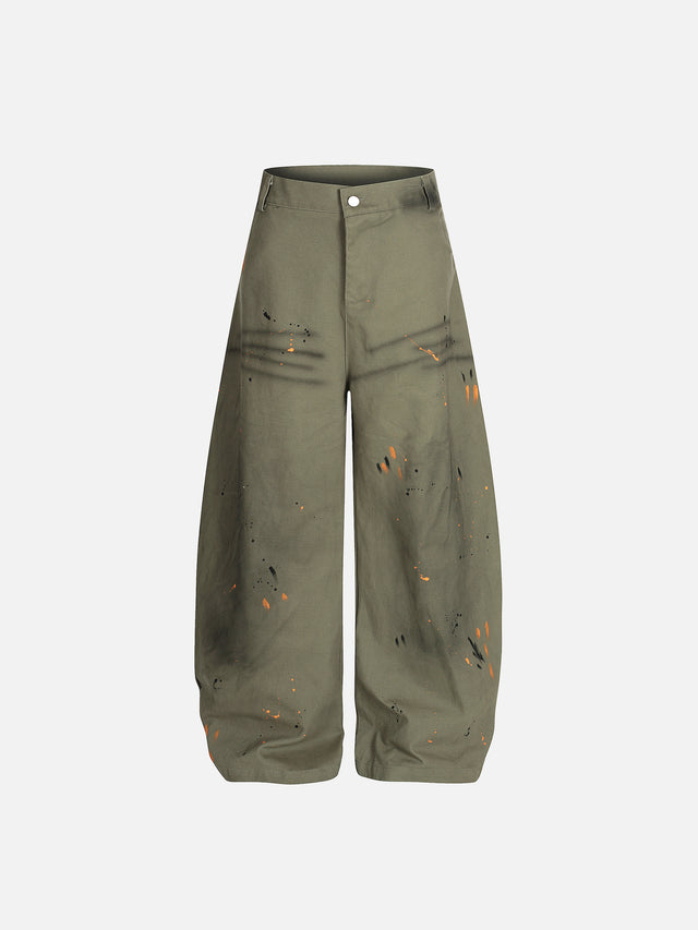 Paint-Splatter Smudge-Detail Curved Baggy Pants