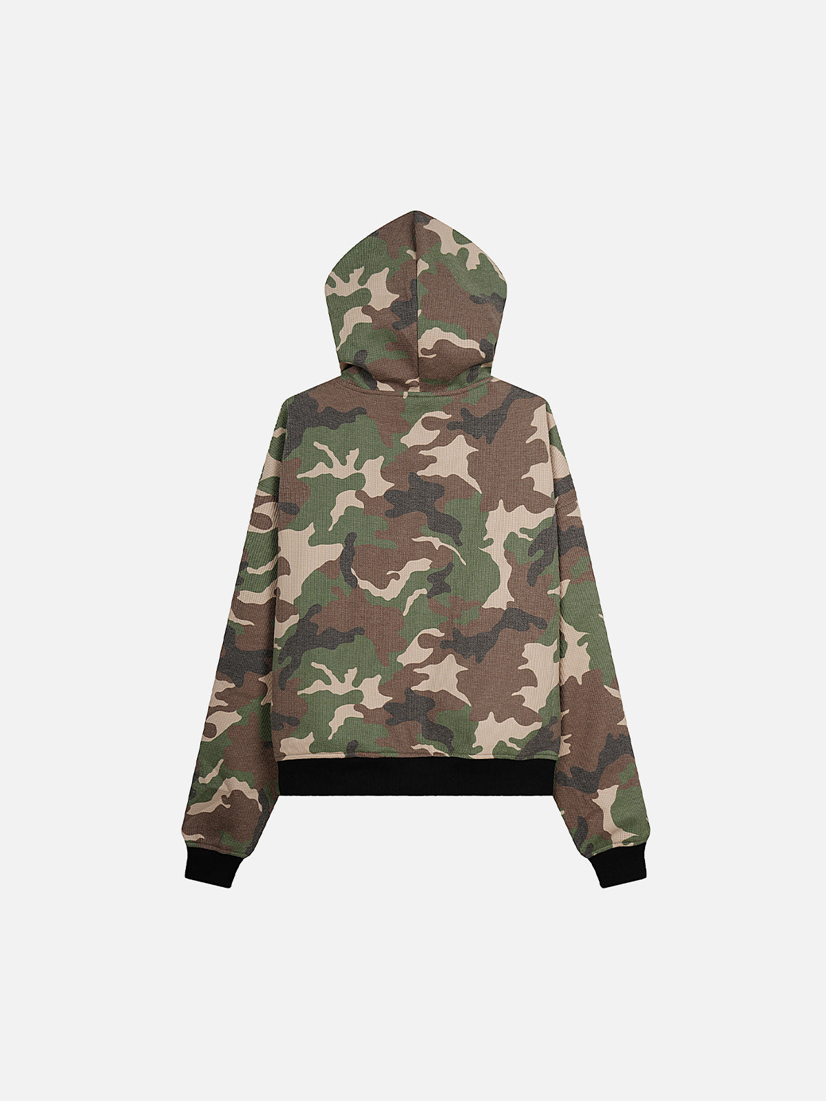 Reversible Camouflage Graphic Waffle-Knit Boxy Zip Hoodie
