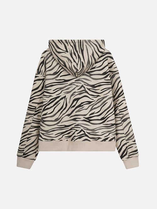 All-Over Tiger Zebra Animal Pattern Boxy Zip Hoodie