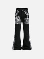 Zebra-Print Raw-Hem Flared Jeans