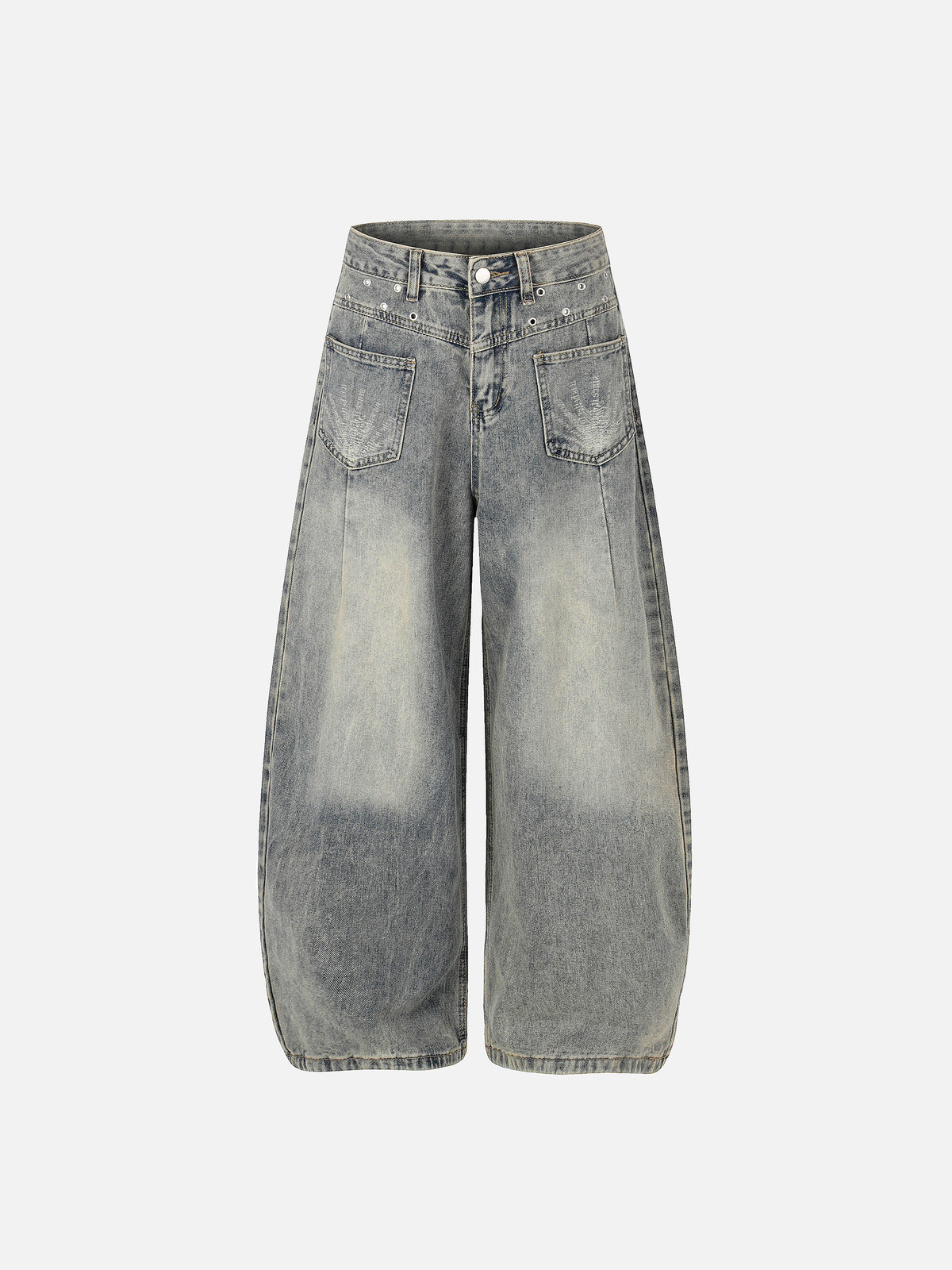Washed Patch-Pocket Baggy Jeans