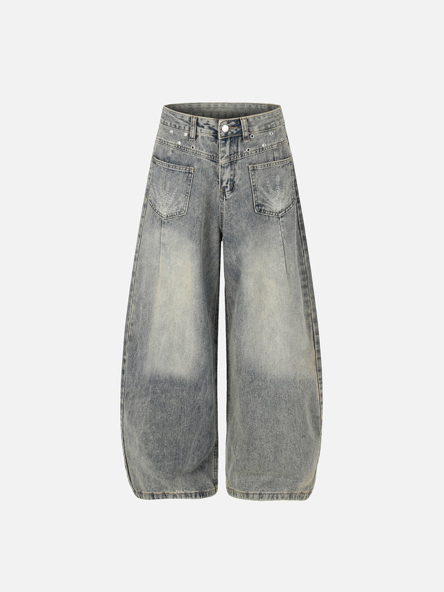 Washed Patch-Pocket Baggy Jeans