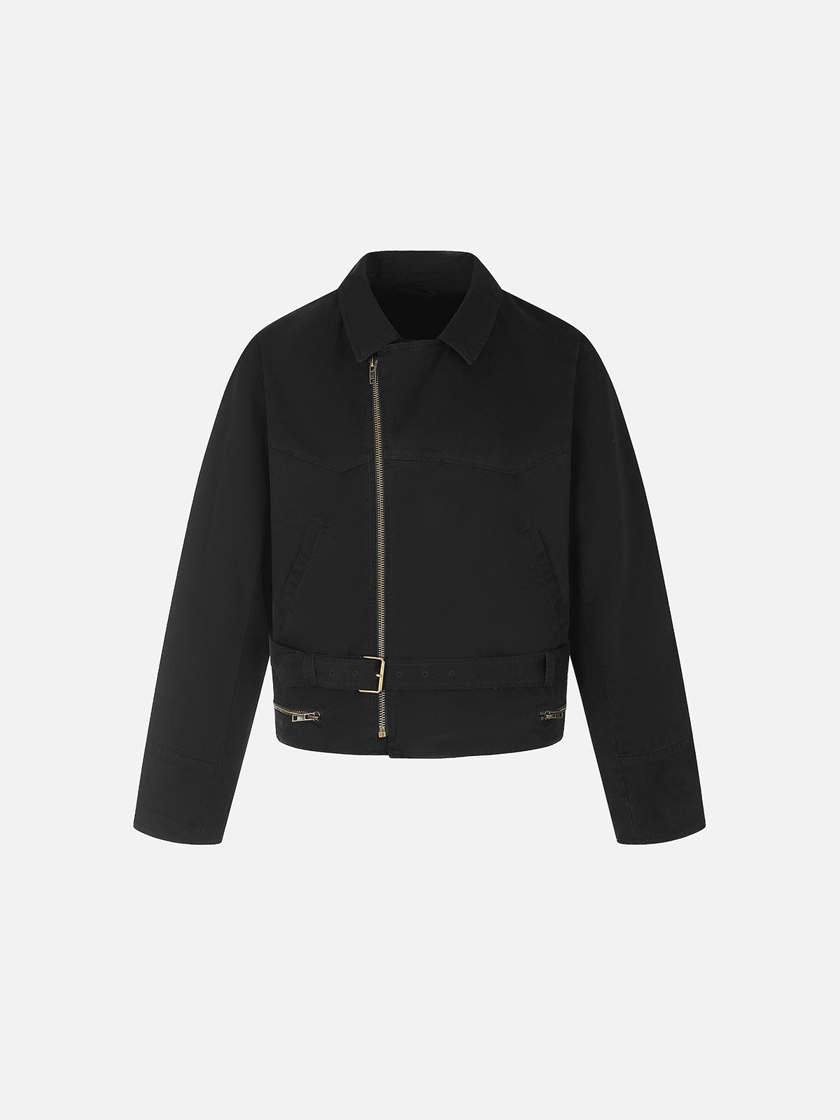 Belted Asymmetrical-Zip Boxy Biker Jacket