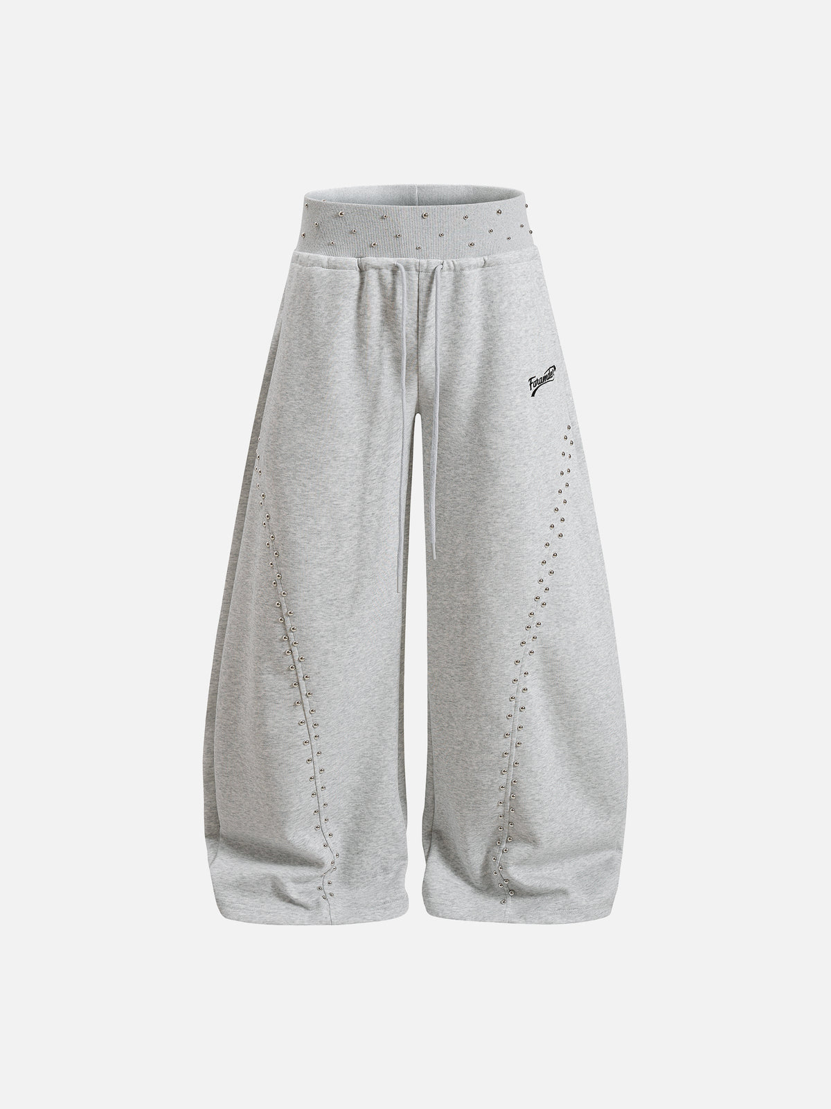 Studded Foldover-Waist Curved-Seam Baggy Sweatpants
