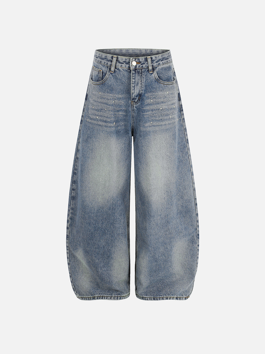 Rhinestone-Embellished Balloon Baggy Jeans