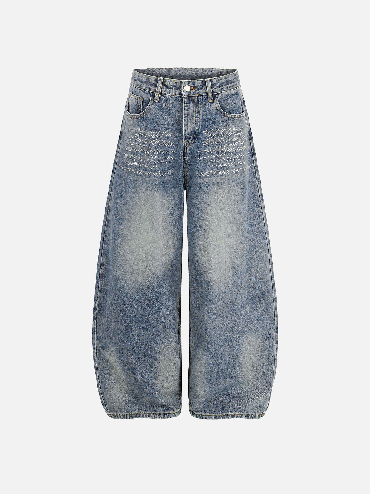 Rhinestone-Embellished Balloon Baggy Jeans
