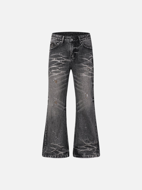 Cobweb Bleached Whiskered Flared Denim Jeans