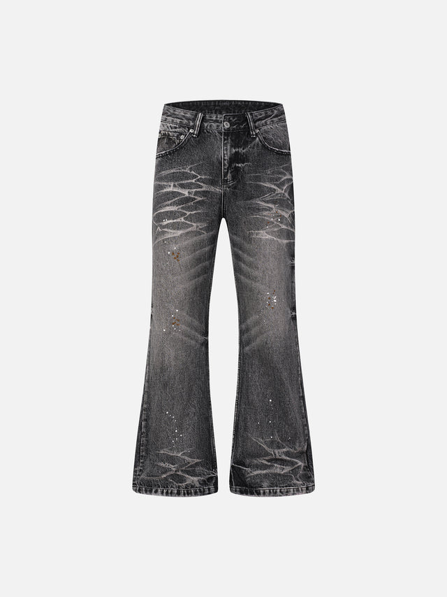 Cobweb Bleached Whiskered Flared Denim Jeans