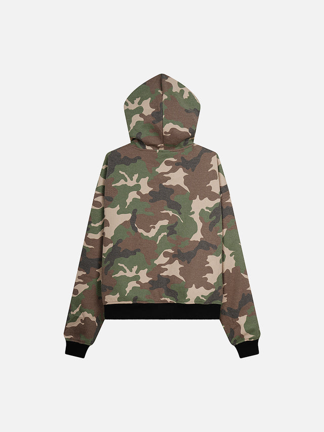 Reversible Camouflage Graphic Waffle-Knit Boxy Zip Hoodie