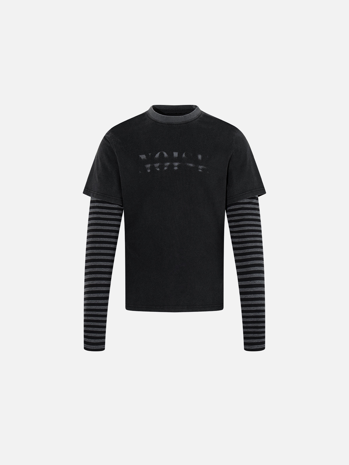 Striped Double-Layer Distressed Graphic Oversized Long-Sleeve T-Shirt