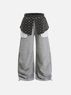 Star-Print Skirt-Overlay Baggy Sweatpants