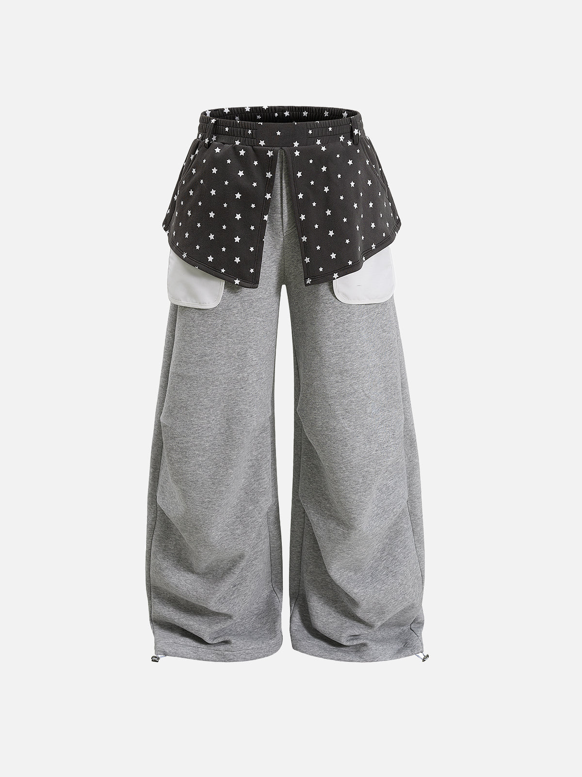 Star-Print Skirt-Overlay Baggy Sweatpants