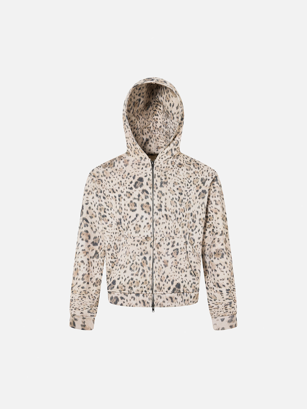 All-Over Leopard Print Boxy Zip Hoodie