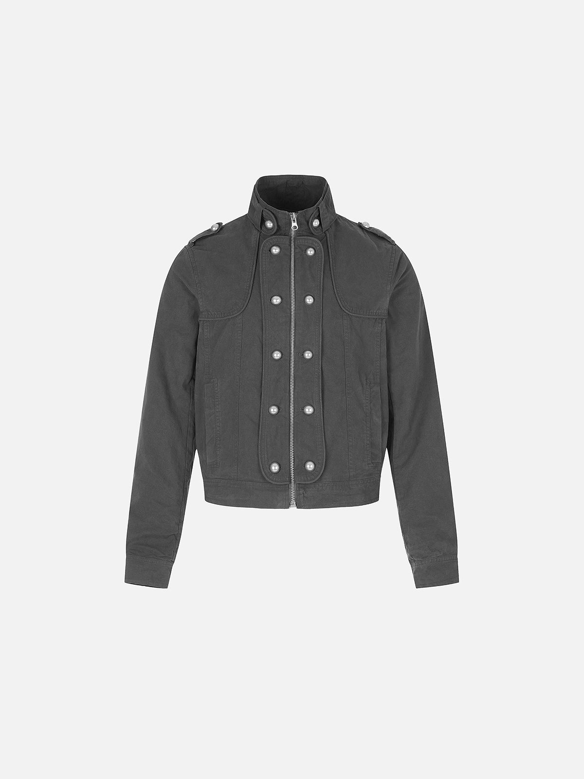 Military Double-Breasted Button-Panel Boxy Cotton Jacket