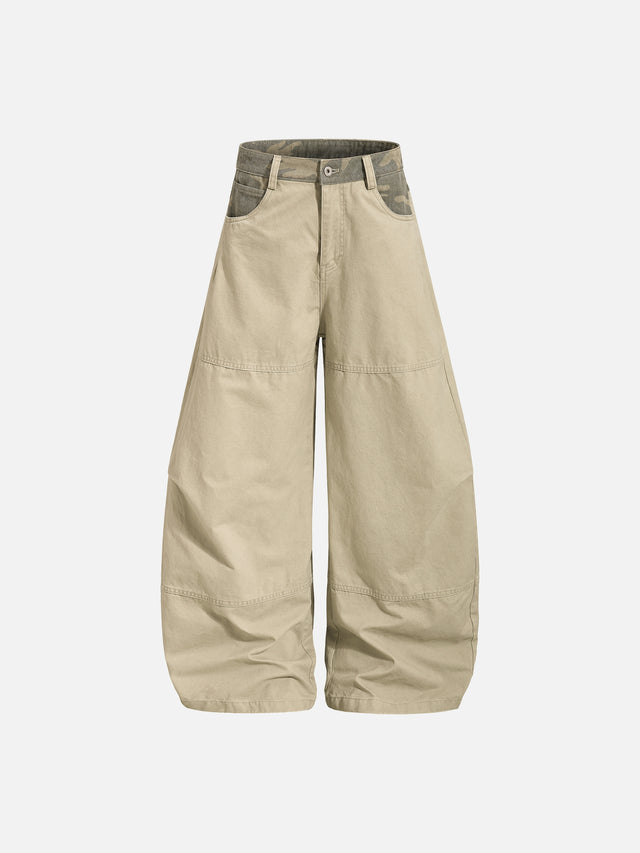 Camo-Paneled Cinch-Back Baggy Workwear Pants