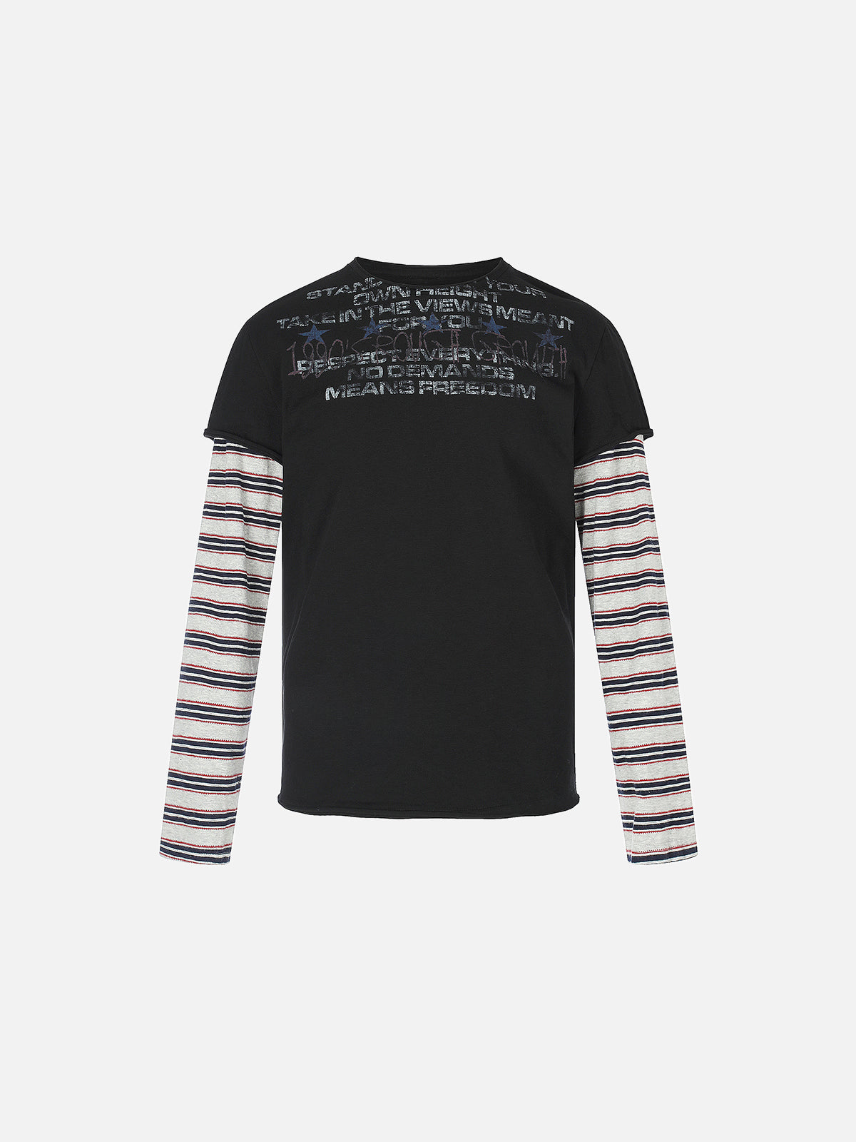 Double-Layer Striped Long-Sleeve Star Slogan Graphic Boxy T-Shirt