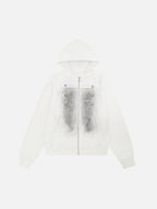 Buttoned Military-Trim Oversized Zip-Up Hoodie