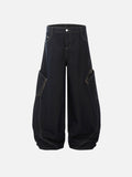 Leopard-Trim Multi-Pocket Baggy Jeans