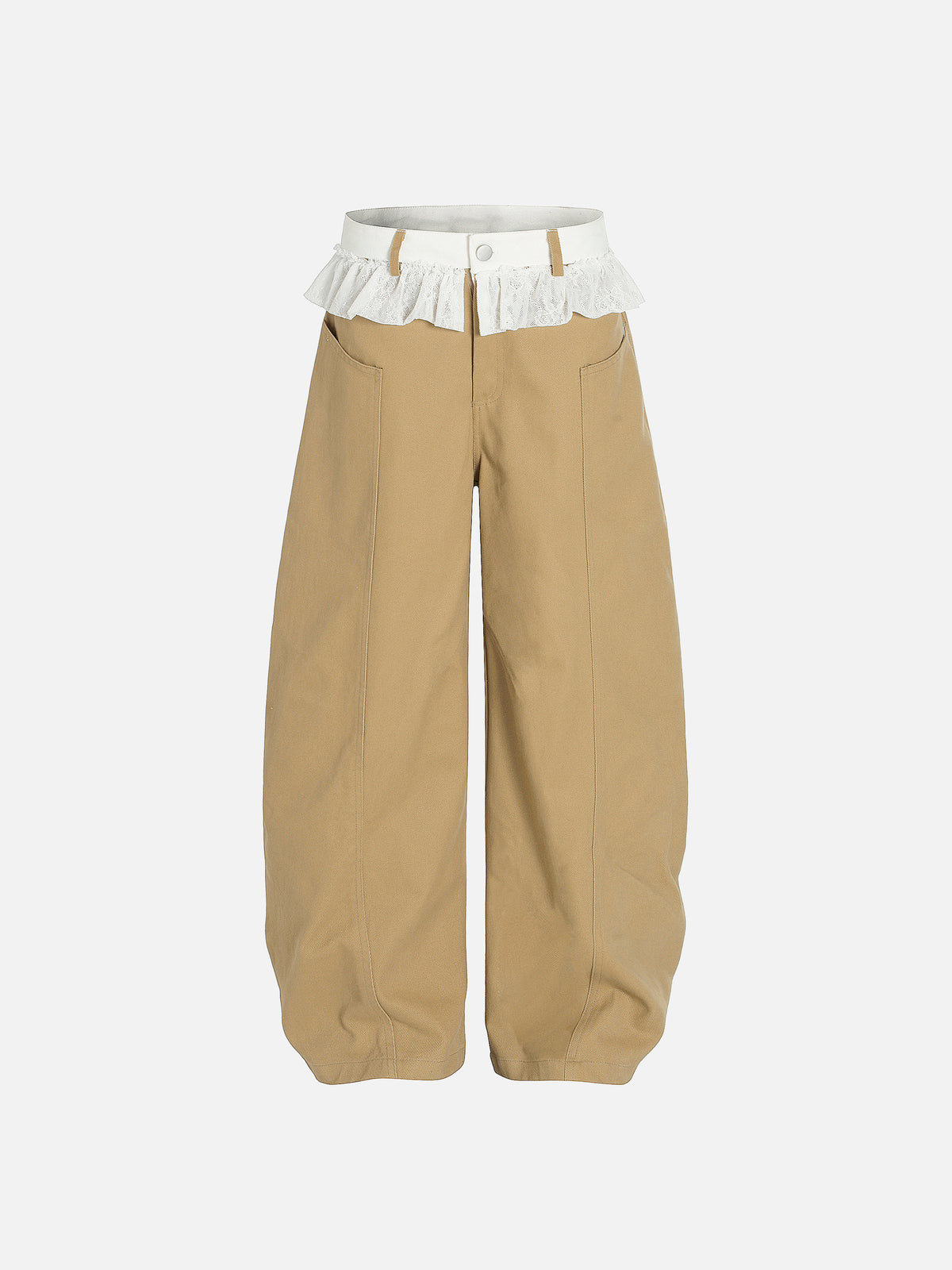 Lace Ruffle Tiered Waistband Baggy Barrel Pants