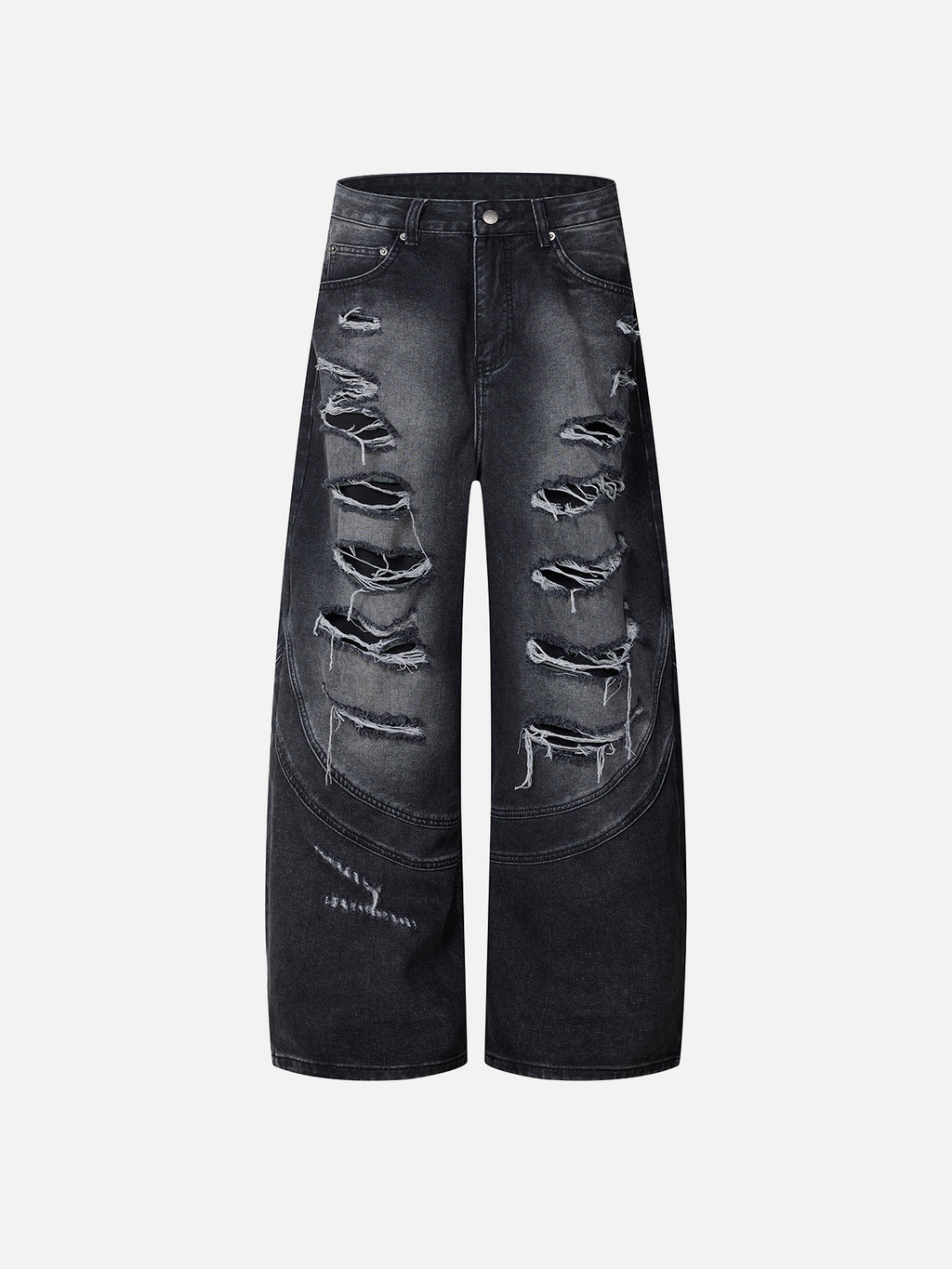 Distressed Cross-Embroidered Baggy Jeans