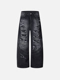 Distressed Cross-Embroidered Baggy Jeans
