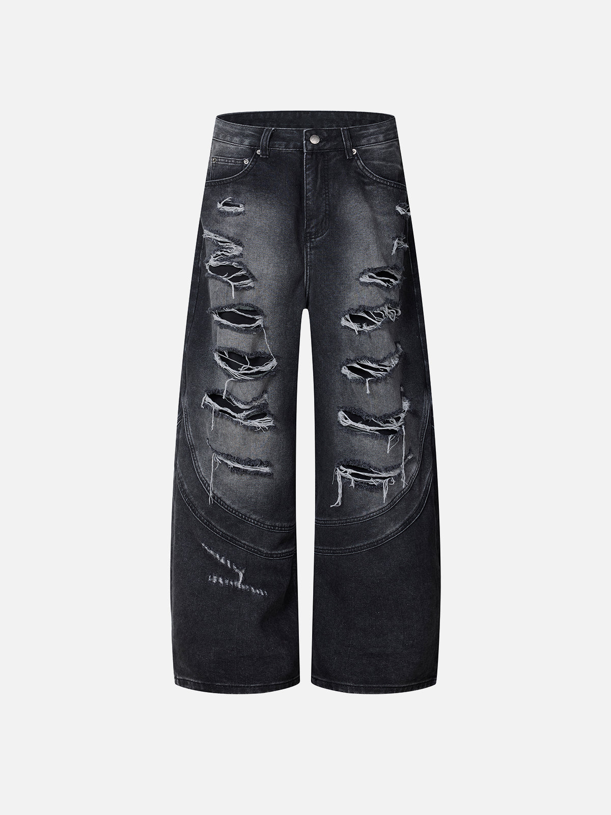 Distressed Cross-Embroidered Baggy Jeans