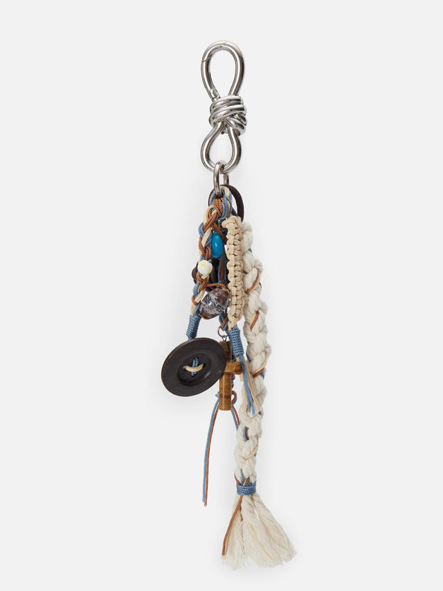 Braided Macrame Bead & Button Charm Keychain Clip